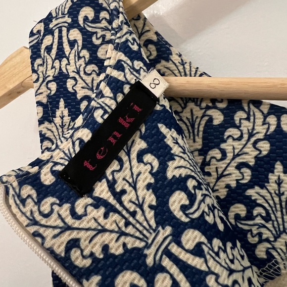 Blue French Print Flare Dress - Picture 2 of 4